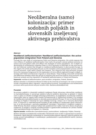 Neoliberalna (samo)kolonizacija: primer sodobnih poljskih in slovenskih izseljevanj aktivnega prebivalstva