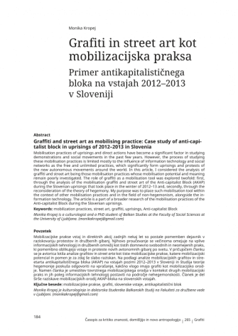 Grafiti in street art kot mobilizacijska praksa: Primer antikapitalističnega bloka na vstajah 2012–2013 v Sloveniji