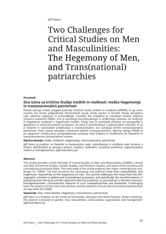 Dva izziva za kritične študije moških in moškosti: moška hegemonija in trans(nacionalni) patriarhati