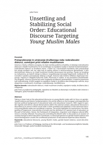 Preizpraševanje in utrjevanje družbenega reda: izobraževalni diskurzi, usmerjeni proti mladim muslimanom