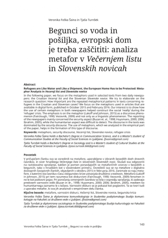 Refugees are Like Water and Like a Shipment, the European Home Has to be Protected: Metaphor Analysis in Vecernji list and Slovenske novice