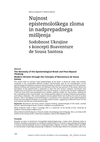 Nujnost epistemološkega zloma in nadprepadnega mišljenja: sodobnost Ukrajine s koncepti Boaventure de Sousa Santosa
