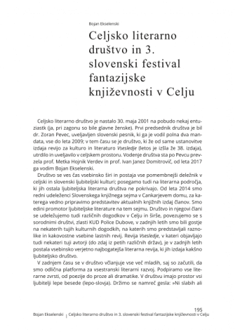 Celjsko literarno društvo in 3. slovenski festival fantazijske književnosti v Celju