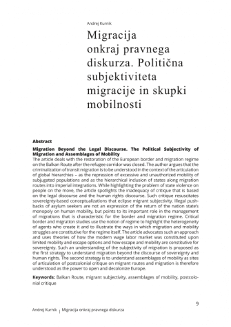 Migracija onkraj pravnega diskurza. Politična subjektiviteta migracije in skupki mobilnosti