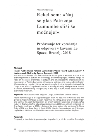 I said: “Let’s Make Patrice Lumumba’s Voice Heard Even Louder!” A Lecture and Q&amp;A in Le Space, Brussels, 2018