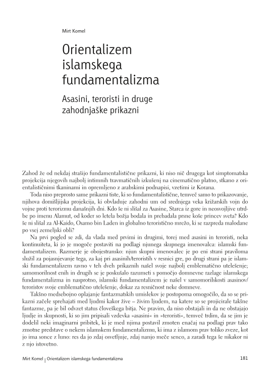 Orientalizem islamskega fundamentalizma: asasini, teroristi in druge zahodnjaške prikazni