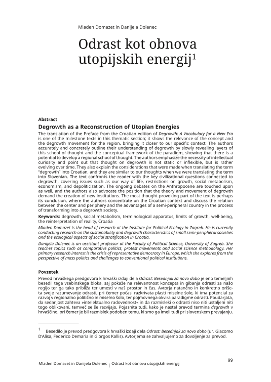 Degrowth as a Reconstruction of Utopian Energies