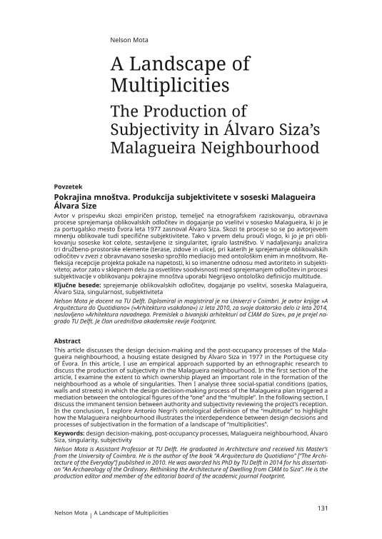 A Landscape of Multiplicities: The Production of Subjectivity in Álvaro Siza’s Malagueira Neighbourhood
