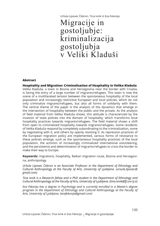Hospitality and Migration: Criminalisation of Hospitality in Velika Kladuša