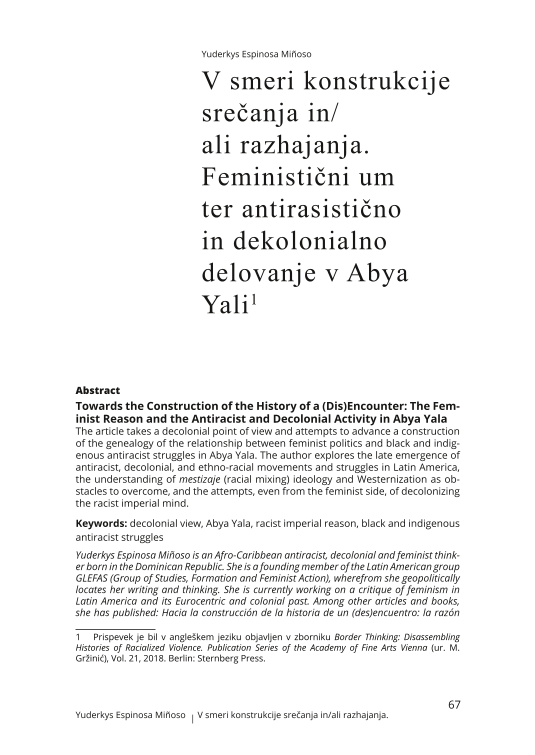 Towards the Construction of the History of a (Dis)Encounter: The Feminist Reason and the Antiracist and Decolonial Activity in Abya Yala
