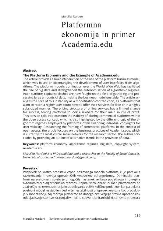 The Platform Economy and the Example of Academia.edu