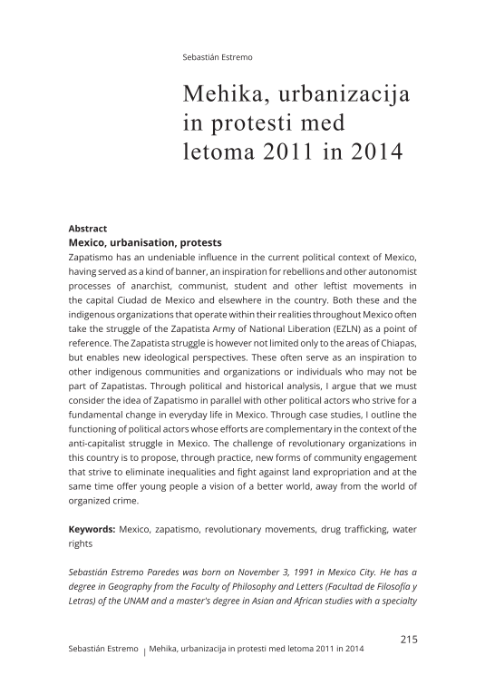 Mehika, urbanizacija in protesti med letoma 2011 in 2014
