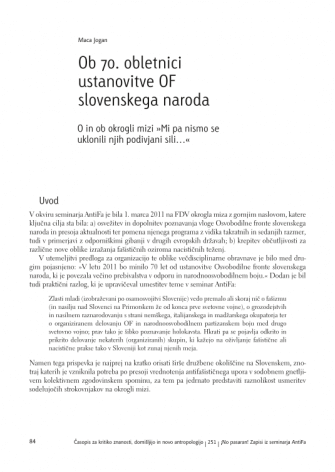 The 70th Anniversary of the Foundation of the Liberation Front of the Slovenian Nation: About and on the Round Table »But we didn’t submit to their wild power…«