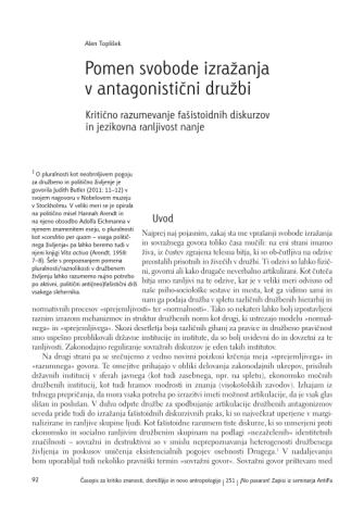 The Significance of Freedom of Expression in an Antagonistic Society: Critical Understanding of Fascist Discourses and Linguistic Vulnerability