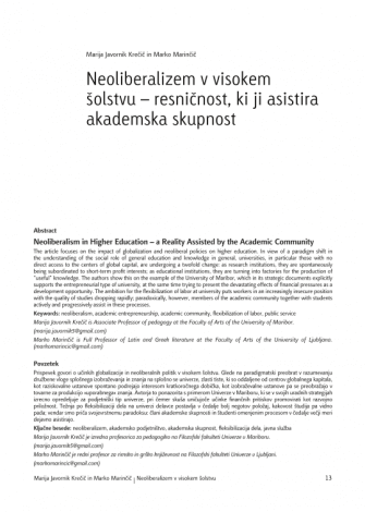 Neoliberalism in Higher Education – a Reality Assisted by the Academic Community