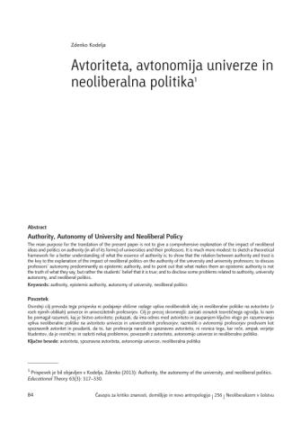 Avtoriteta, avtonomija univerze in neoliberalna politika