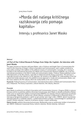 »A Part of Our Critical Research Perhaps Even Helps the Capital«: An Interview with Janet Wasko