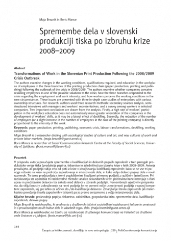 Transformations of Work in the Slovenian Print Production Following the 2008/2009 Crisis Outbreak
