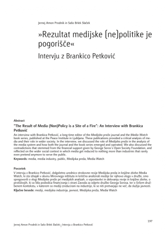 »Rezultat medijske (ne)politike je pogorišče«: Intervju z Brankico Petković