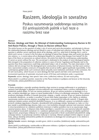 Racism, Ideology and Hate: An Attempt of Understanding Contemporary Racism in EU Anti-Rasist Policies, through a Thesis on Racism without Race