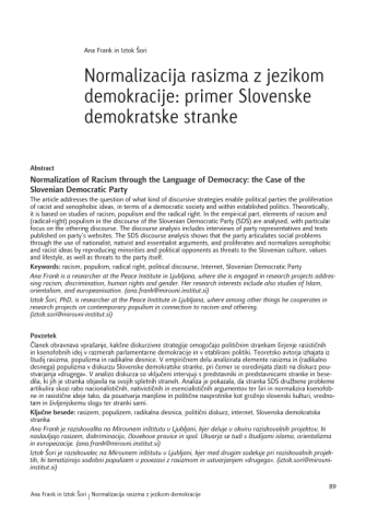 Normalization of Racism through the Language of Democracy: the Case of the Slovenian Democratic Party