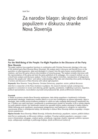 For the Well-Being of the People: Far-Right Populism in the Discourse of the Party New Slovenia