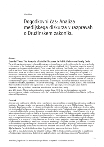 Dogodkovni čas: Analiza medijskega diskurza v razpravah o Družinskem zakoniku