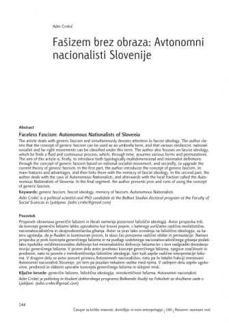 Faceless Fascism: Autonomous Nationalists of Slovenia