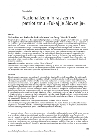 Nationalism and Racism in the Patriotism of the Group &quot;Here is Slovenia&quot;