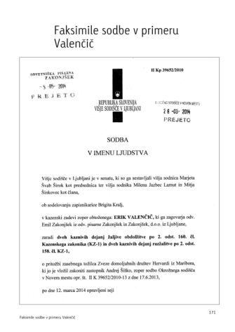 Facsimile of the Judgment in the Case Valenčič