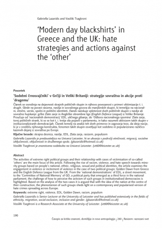 ‘Modern day blackshirts’ in Greece and the UK: hate strategies and actions against the ‘other’