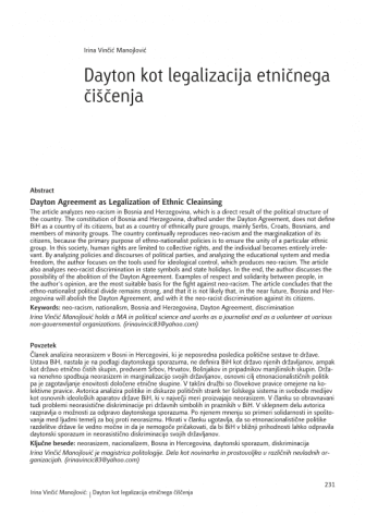 Dayton Agreement as Legalization of Ethnic Cleainsing
