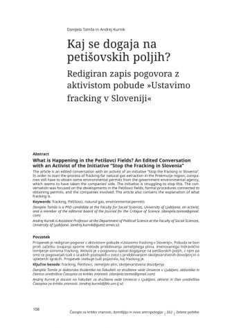 What is Happening in the Petišovci Fields? An Edited Conversation with an Activist of the Initiative “Stop the Fracking in Slovenia”