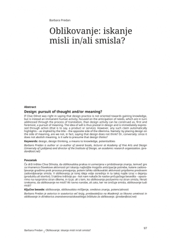 Oblikovanje: iskanje misli in/ali smisla?