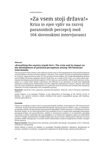 »Everything the country stands for!«: The crisis and its impact onthe development of paranoid perceptions among 104 Slovenian interviewees