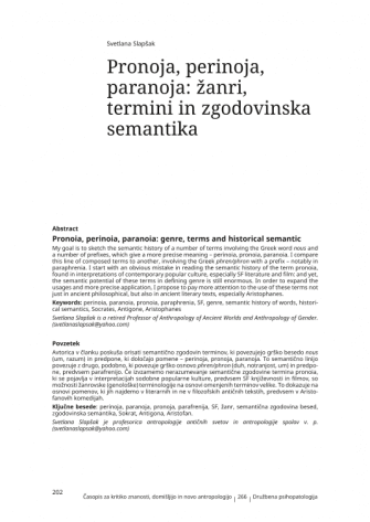 Pronoja, perinoja, paranoja: žanri, termini in zgodovinska semantika