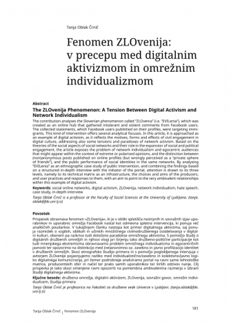 The ZLOvenija Phenomenon: A Tension Between Digital Activism and Network Individualism
