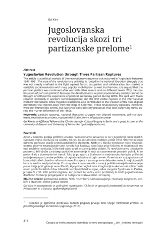 Yugoslavian Revolution through Three Partisan Ruptures