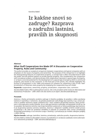 Iz kakšne snovi so zadruge? Razprava o zadružni lastnini, pravilih in skupnosti