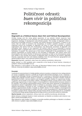 Degrowth as a Political Stance: Buen Vivir and Political Recomposition