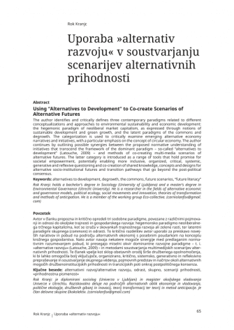 Using “Alternatives to Development” to Co-create Scenarios of Alternative Futures