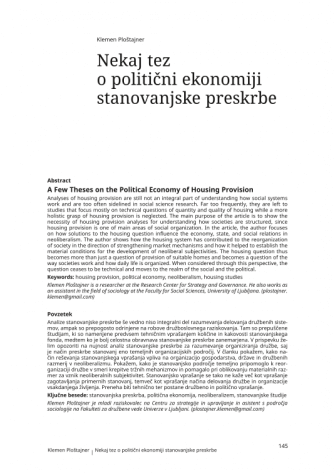 A Few Theses on the Political Economy of Housing Provision