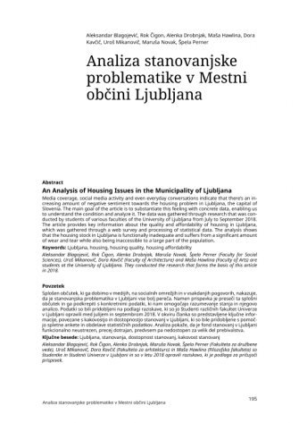 An Analysis of Housing Issues in the Municipality of Ljubljana