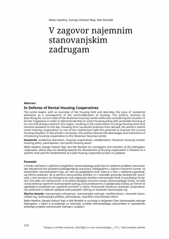 V zagovor najemnim stanovanjskim zadrugam