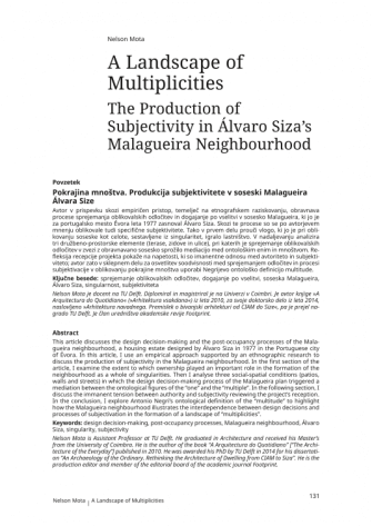 A Landscape of Multiplicities: The Production of Subjectivity in Álvaro Siza’s Malagueira Neighbourhood