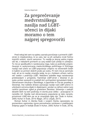 Za preprečevanje medvrstniškega nasilja nad LGBT-učenci in dijaki moramo o tem najprej spregovoriti