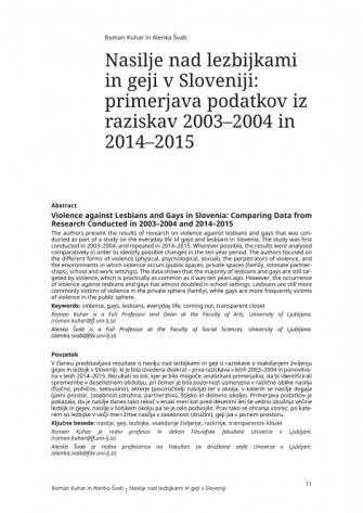 Violence against Lesbians and Gays in Slovenia: Comparing Data from Research Conducted in 2003–2004 and 2014–2015