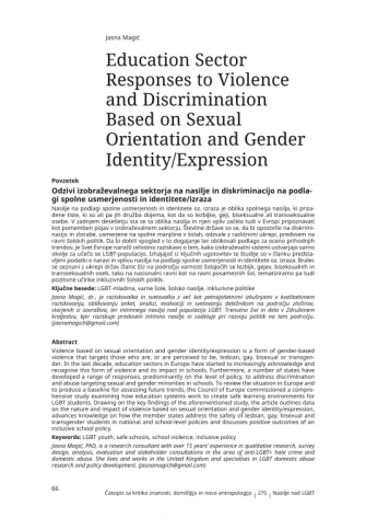 Education Sector Responses to Violence and Discrimination Based on Sexual Orientation and Gender Identity/Expression 