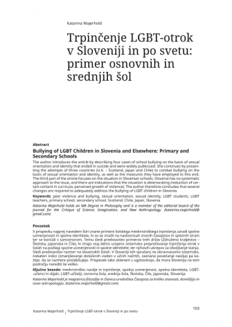 Trpinčenje LGBT-otrok v Sloveniji in po svetu: primer osnovnih in srednjih šol