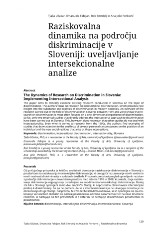 Raziskovalna dinamika na področju diskriminacije v Sloveniji: uveljavljanje intersekcionalne analize